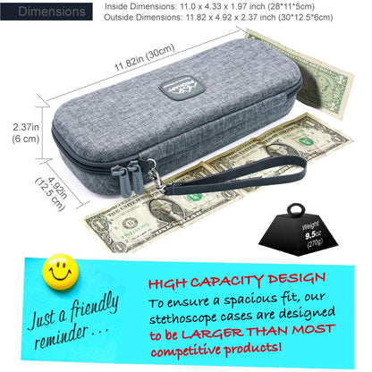 Premium Hard Stethoscope Case with ID Slot, Compatible with 3M Littmann, ADC, Omron, and MDF Stethoscopes, Featuring Mesh Pocket for Nurse Accessories (Volcanic Grey)