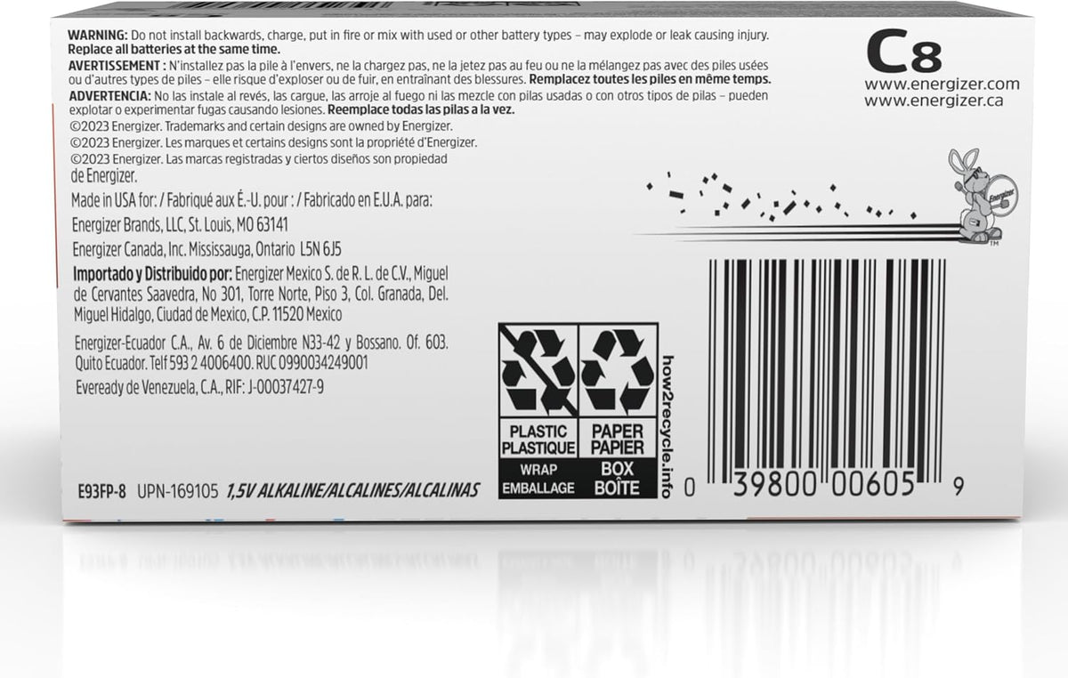 Premium Alkaline C Cell Batteries - MAX C Batteries (Pack of 8)