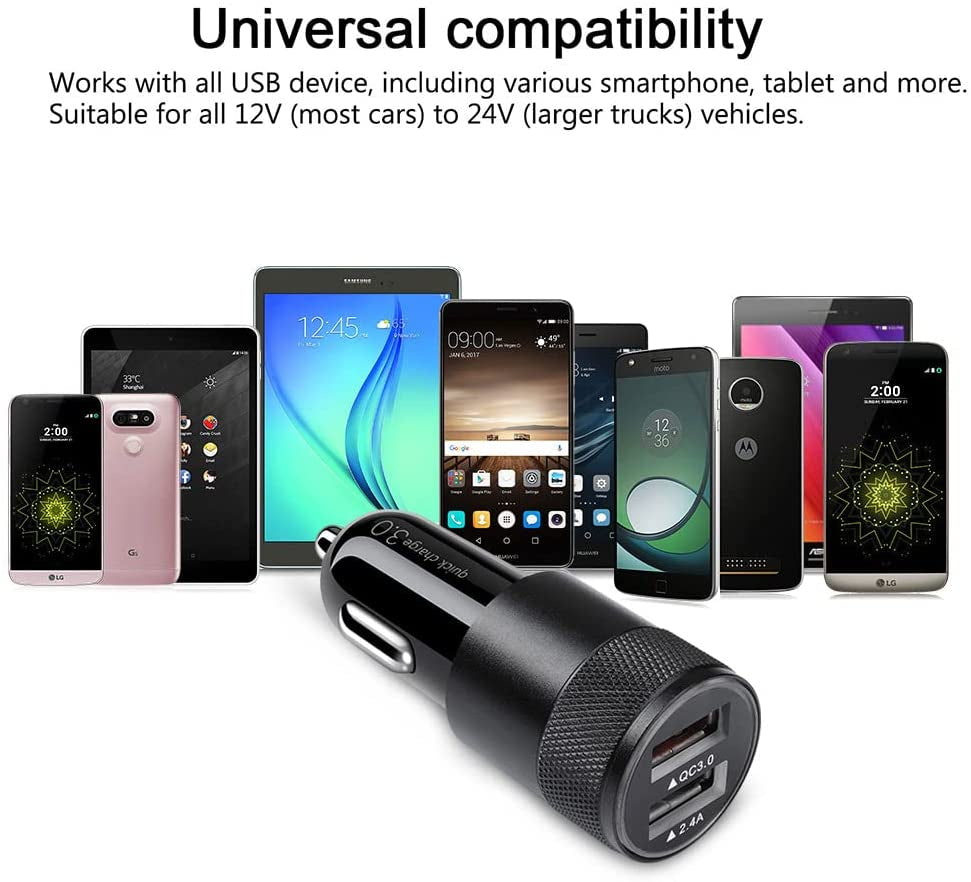 Dual-Port 30W USB Car Charger with Quick Charge 5.4A – Compatible with Samsung, iPhone, iPad, LG, and More