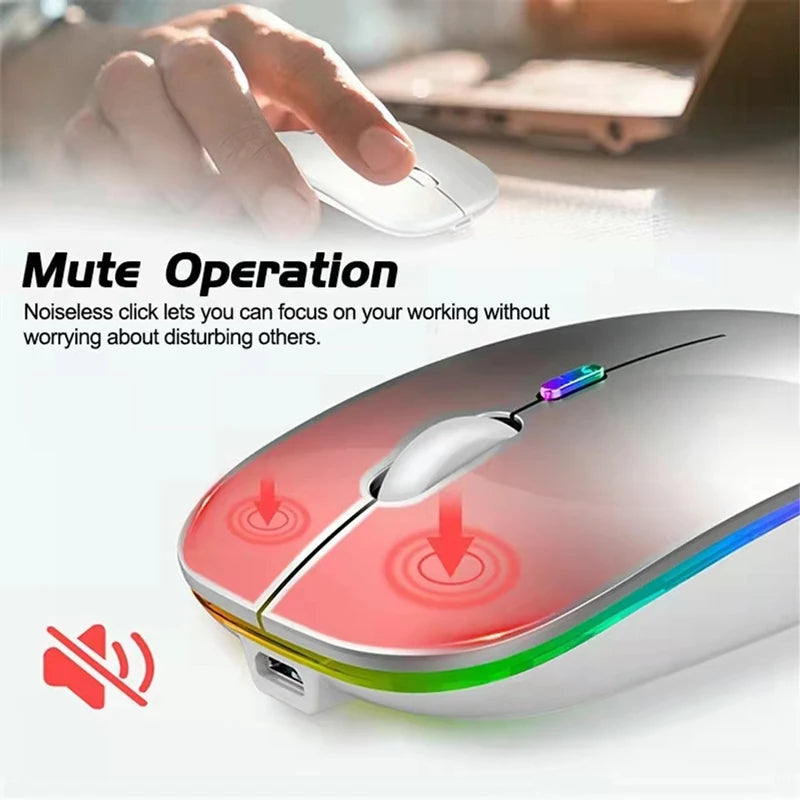 LED Wireless Rechargeable Bluetooth-Compatible RGB Ergonomic Mouse with Backlight for Laptop, PC, and iPad