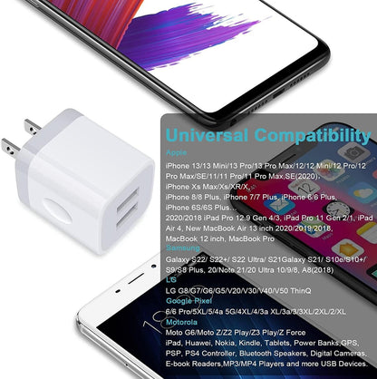 USB Wall Charger - Dual USB Fast Charging Cube Power Adapter (2.1A) - 3-Pack for iPhone 17/16/15/14/13/12/11 Pro Max, XS, XR, X, 8 and Samsung Galaxy S25 Ultra, A17