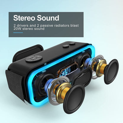Soundbox Pro Bluetooth Speaker - 20W Stereo Sound with Active Extra Bass, 20 Hours Playtime, IPX6 Waterproof, Wireless Stereo Pairing, Multi-Color Lights, Ideal for Outdoor Activities and Home Use, Blue