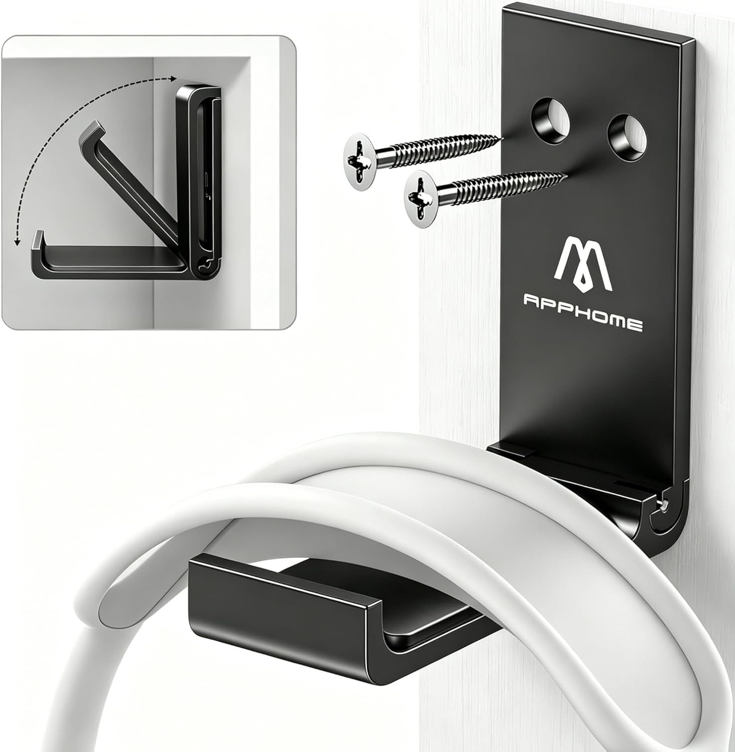 Foldable Aluminum Headphone Stand and Headset Holder Mount with No-Scratch Silicone Pad, Under Desk Wall Hook, Strong Adhesive Gaming Headset Hanger for PC, Home, and Office