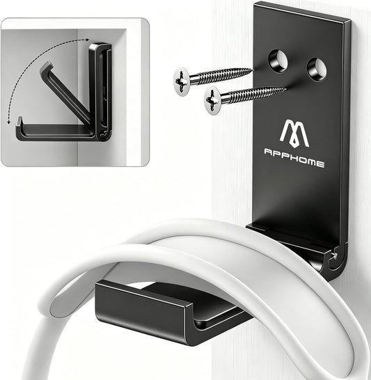 Foldable Aluminum Headphone Stand and Headset Holder Mount with No-Scratch Silicone Pad, Under Desk Wall Hook, Strong Adhesive Gaming Headset Hanger for PC, Home, and Office