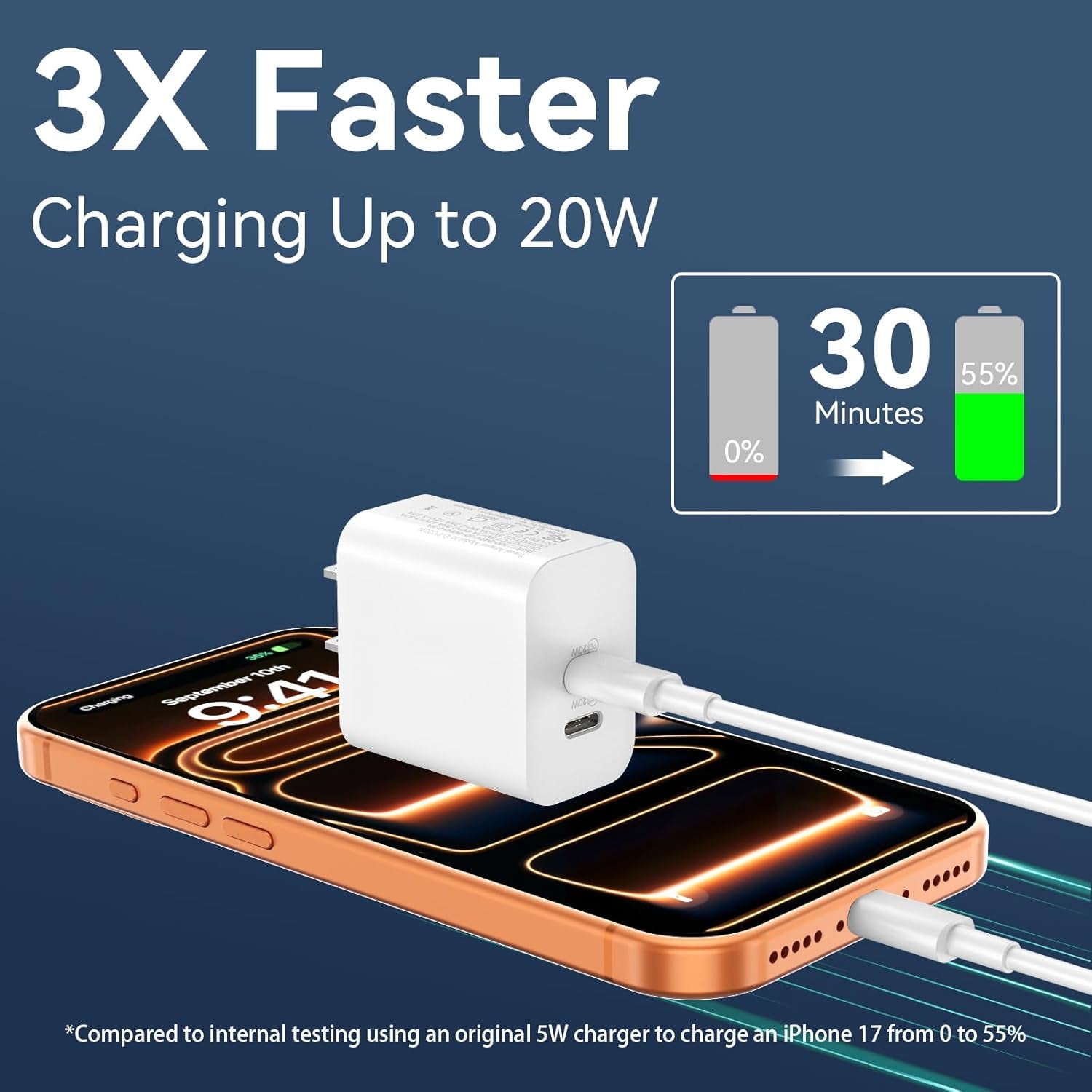 20W USB-C Charger Block with 12FT Fast Charging Cable for iPhone 17/16/15 Pro Max and Android Phones