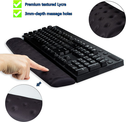 Memory Foam Wrist Rest Support Pad Set for Mouse and Keyboard - Ergonomic Design with Massage Holes for Enhanced Comfort and Pain Relief (Black)