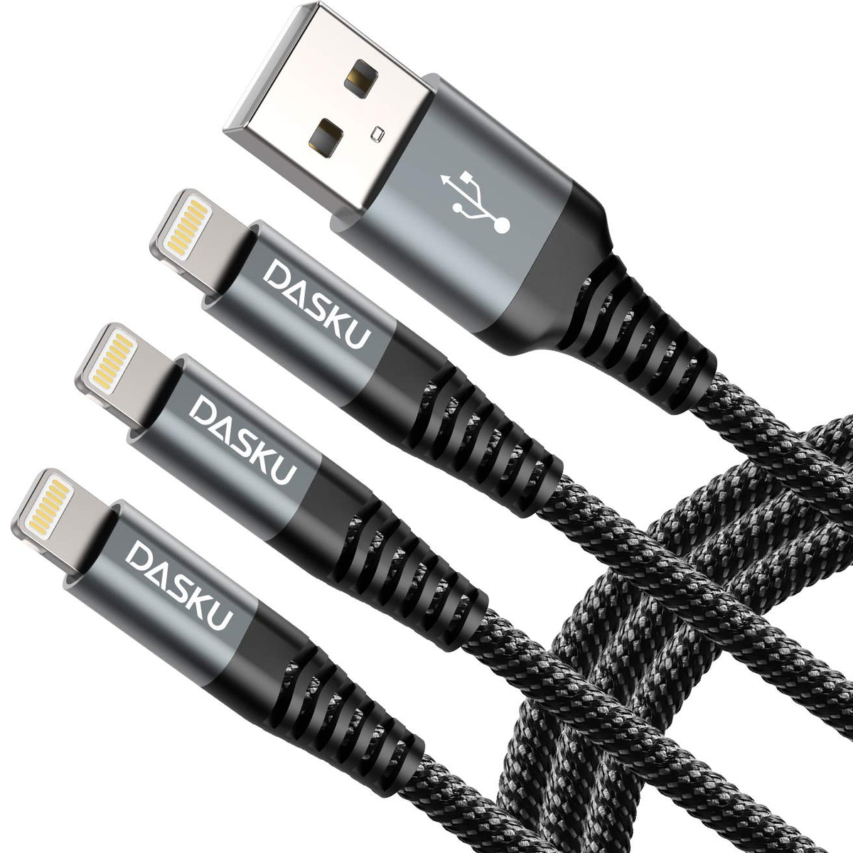 MFi Certified 10FT USB-A to Lightning Charging Cable - 3-Pack, Durable Heavy Duty Fast Charger for iPhone 14, 13, 12, 11, SE, X, XS, XR, 8, 7, 6, 5, iPad Pro, Air, Mini - Black