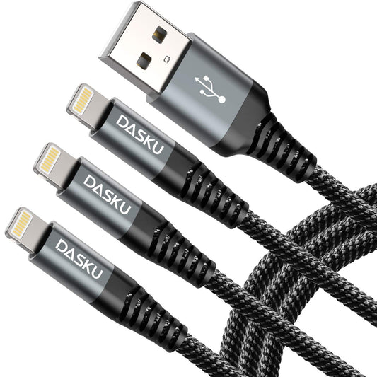 MFi Certified 10FT USB-A to Lightning Charging Cable - 3-Pack, Durable Heavy Duty Fast Charger for iPhone 14, 13, 12, 11, SE, X, XS, XR, 8, 7, 6, 5, iPad Pro, Air, Mini - Black