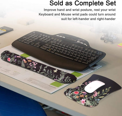 Floral Ergonomic Mouse Pad, Memory Foam Desk Mat for Office Home | Aesthetic Desk Pad with Stitched Edges, Mousepad for Dorm Office Cubicle Workspace Study Area Computer Setup Travel Bag