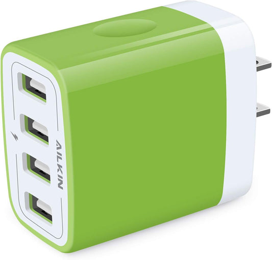 Wall Charger, USB Charger Adapter, 4.8A 4Multi Port Fast Charging Station | Power Base Block Plug Cube Brick for Iphone, Ipad, Samsung Galaxy, Moto, Google Pixel, Kindle Fire Plug Cargador Carro