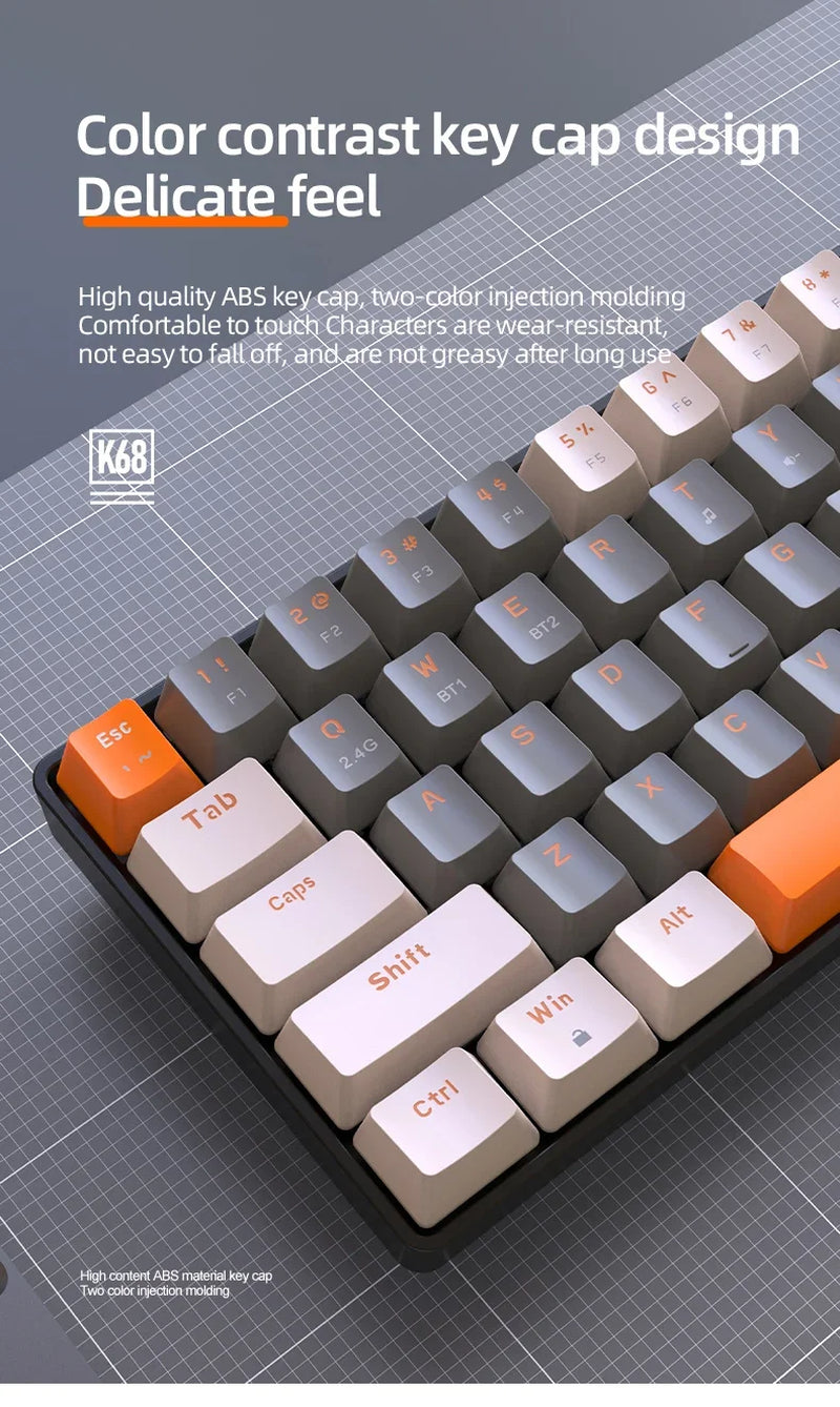 K68 60% Wireless Mechanical Gaming Keyboard with Dual Mode BT 5.0/2.4GHz Receiver, Compact 68-Key Design, Hot-Swappable for PC, Mac, and Xbox