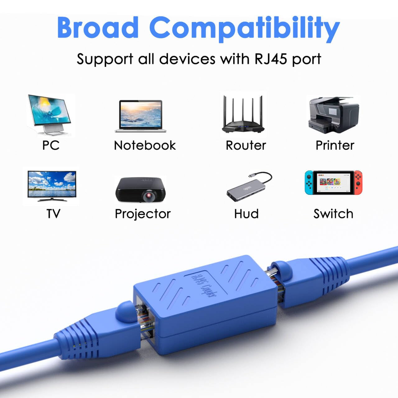 RJ45 Ethernet Coupler - Female to Female Connector for Cat7/Cat6/Cat5E/Cat5 (Pack of 5, Blue)
