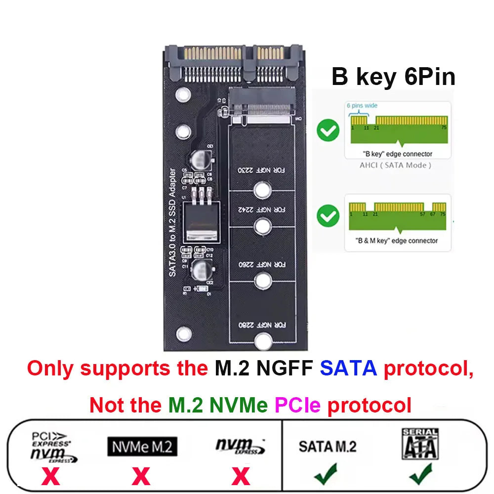 M.2 NGFF SSD to SATA 3 3.0 Adapter Card Converter B B&M Key Protocol Solid State Disk Drive 2230 2280 2242