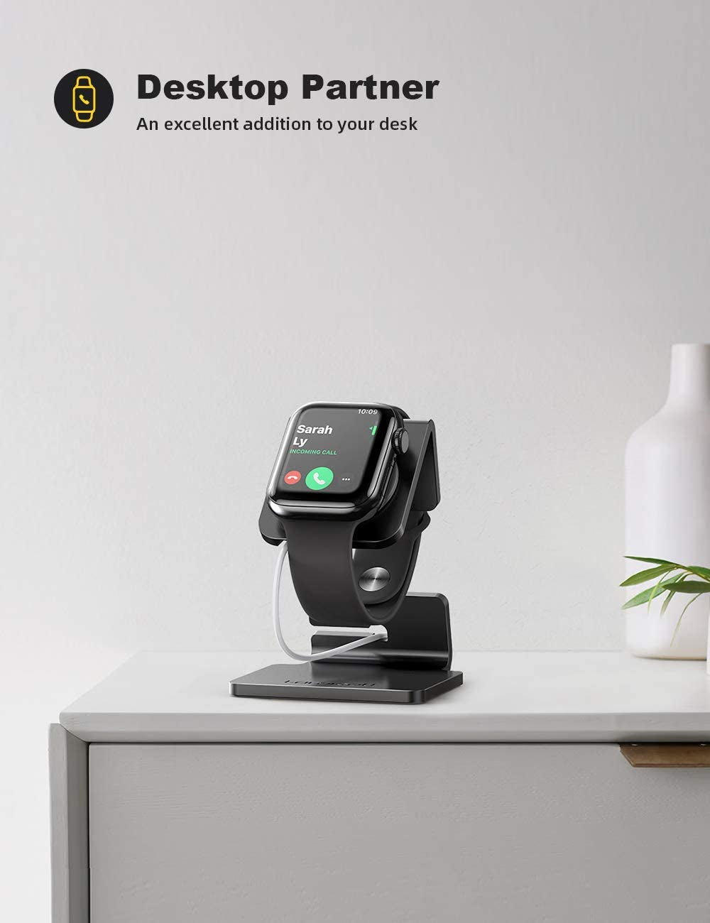 Aluminum Alloy Desk Charging Stand for Apple Watch with Magnetic Fast Charger Compatibility for iWatch SE3, SE2, Ultra 3, Series 11-6 (49/46/45/44/42/41/40/38mm)