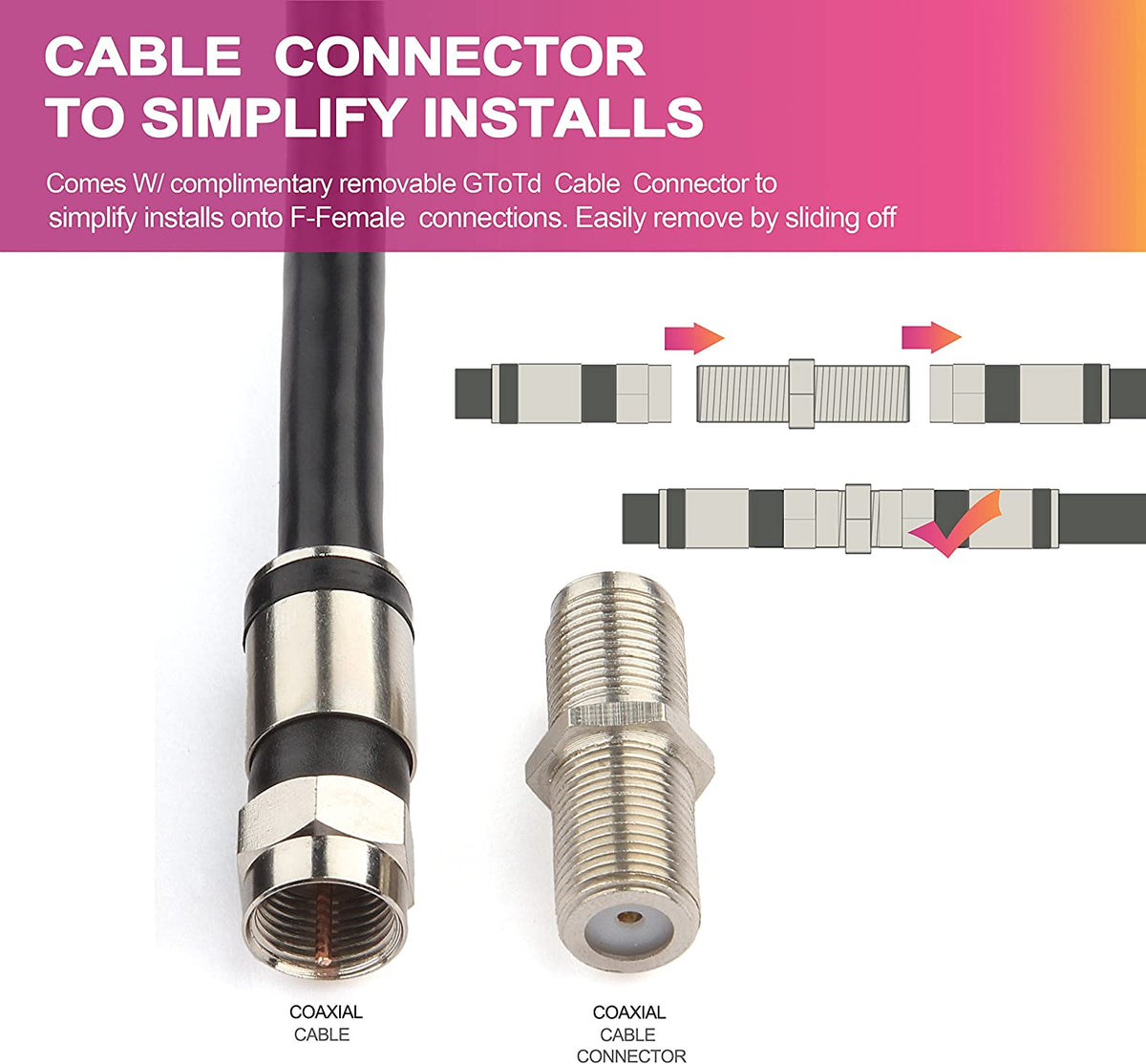 4-Foot Black RG6 Coaxial Cable Extension with F-Type Connector for Satellite TV, Broadband, and Digital Antenna Applications