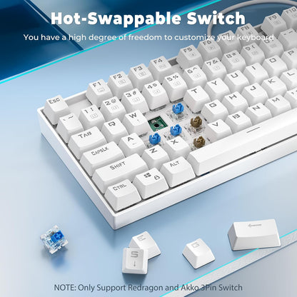K552P TKL Mechanical Gaming Keyboard - 18 Backlight Modes, Hot-Swappable Blue Switches, 87-Key Compact Ergonomic Design, N-Key Rollover, and Software Programmable Macros - RGB, White