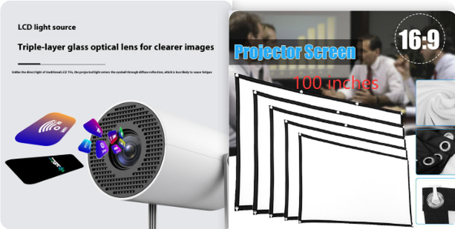 Portable Home Video Projector Featuring 180-Degree Projection Angle and Automatic Focus Adjustment