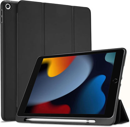 Smart Case for iPad 10.2" (9th/8th/7th Generation) - Black | Compatible with 2021, 2020, and 2019 Models, Soft TPU Back Cover, Integrated Pencil Holder, Slim and Stable Stand Design