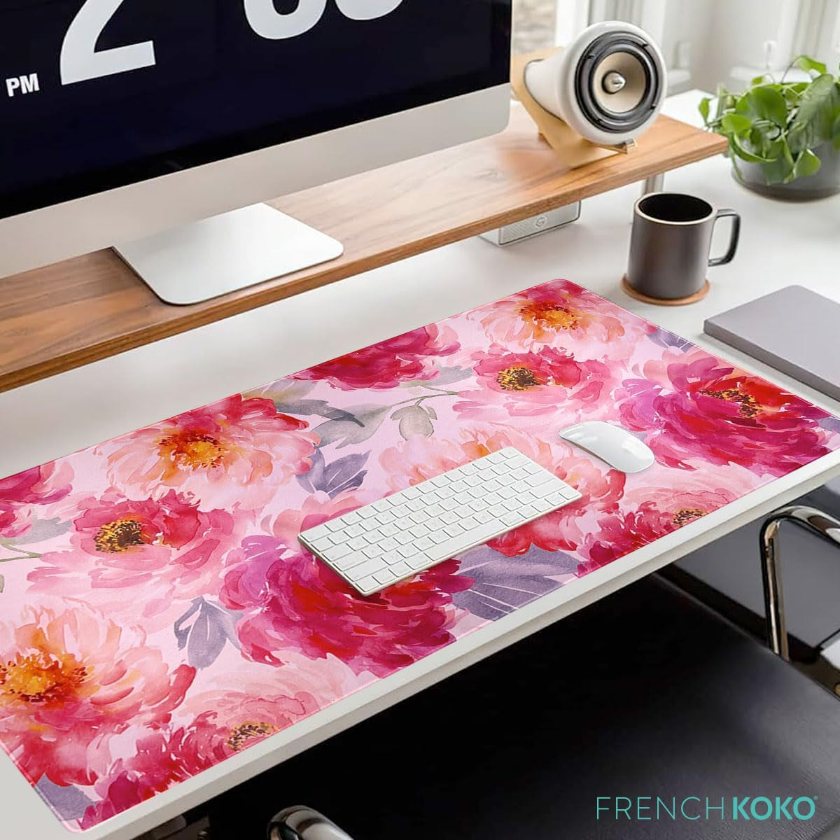 Large Floral Desk Mat 15" x 30" – Extended Non-Slip Waterproof Mouse Pad for Keyboard and Mouse – Aesthetic Office Workstation Protector