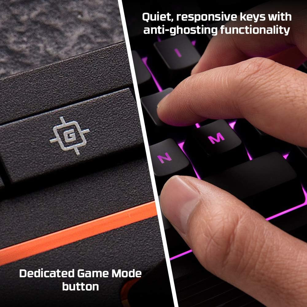 Alloy Core RGB Membrane Gaming Keyboard - Ergonomic Silent Keys with RGB Lighting, Spill Resistant Design, Dedicated Media Controls, Compatible with Windows 10/8.1/8/7 - Black