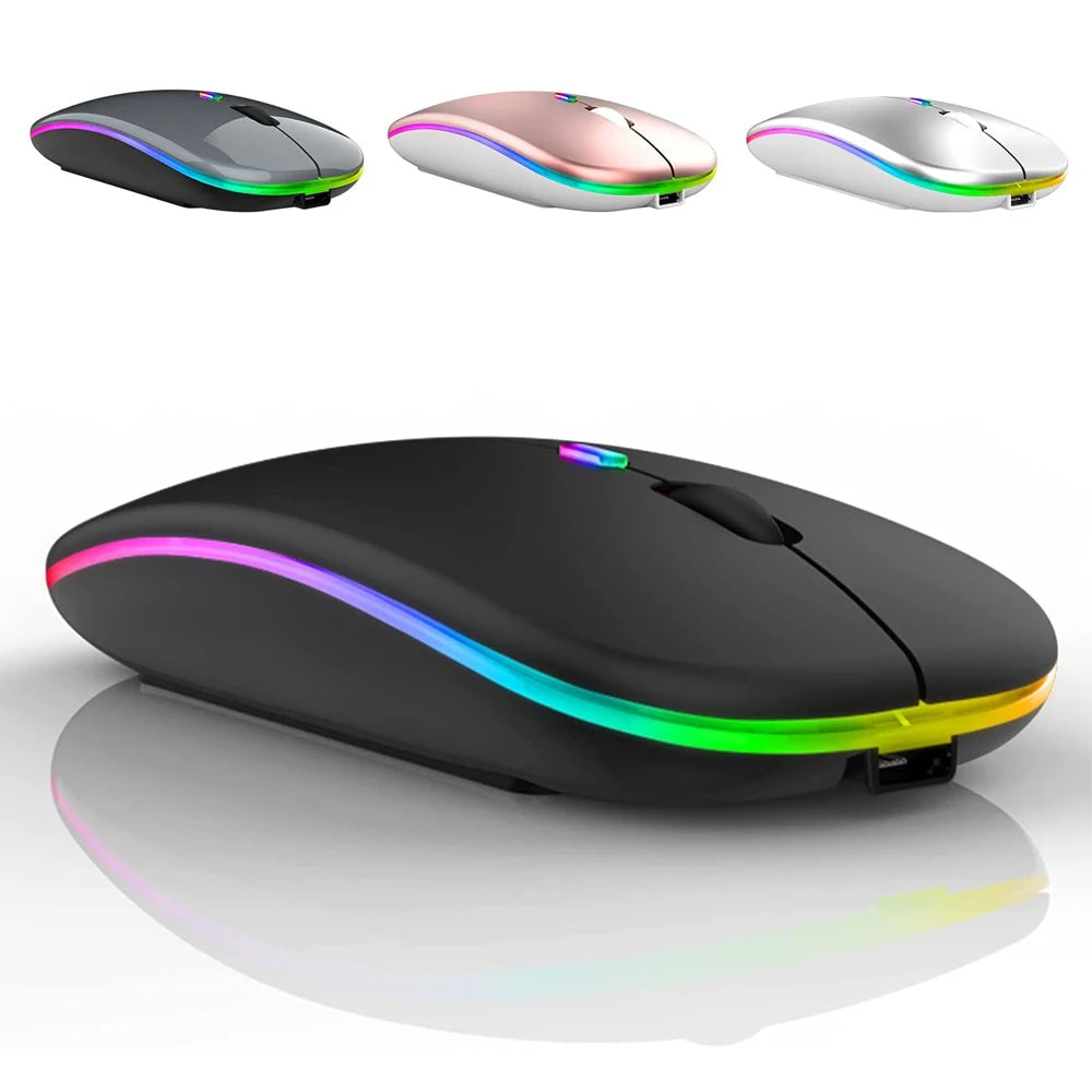 LED Wireless Rechargeable Bluetooth-Compatible RGB Ergonomic Mouse with Backlight for Laptop, PC, and iPad