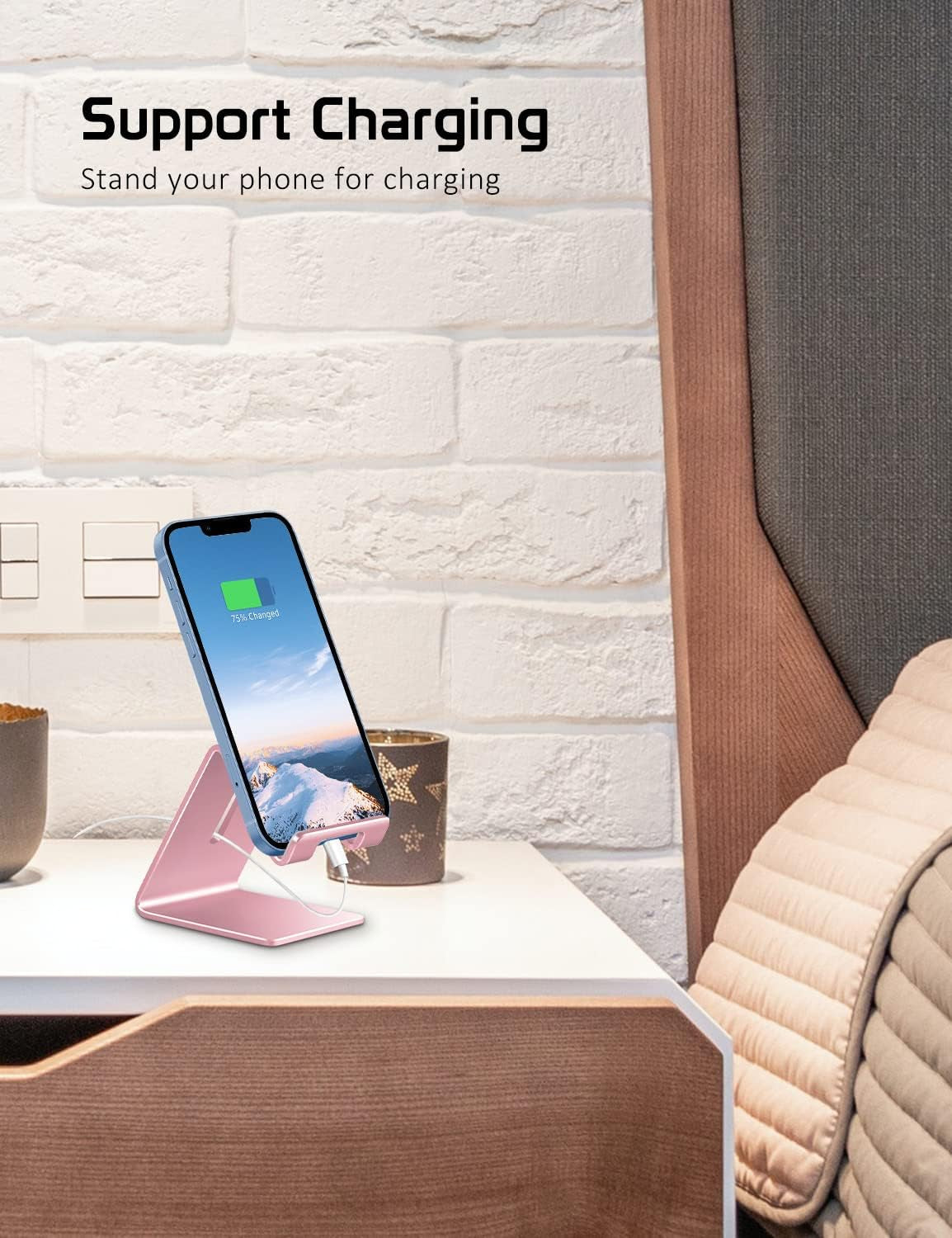 Aluminum Phone Stand for Iphone Series, Samsung, Rose Gold | Phone Holder for Desk, Hands-Free Viewing & Calls, Compatible with All Smartphones, Adding Style to Your Office & Home