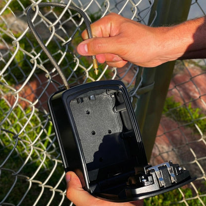 XXL Portable Key Lock Box with 15-Inch Steel Cable, Holds 20-30 Keys and Car Fobs, Features Unique Built-In Tray, Versatile Mounting Options, Resettable Code, and Protective Dial Cover