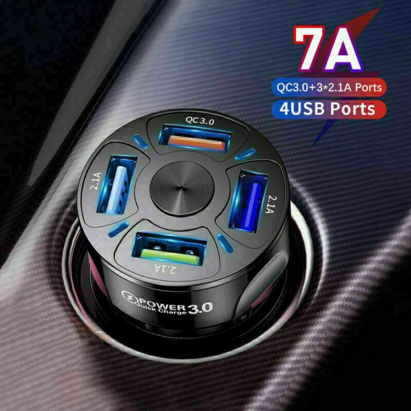 4-Port USB Car Charger Adapter - 45W Fast Charging for Mobile Devices