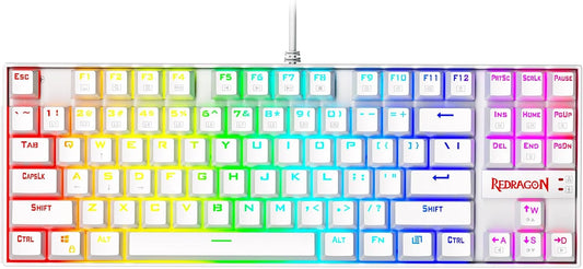 K552P TKL Mechanical Gaming Keyboard - 18 Backlight Modes, Hot-Swappable Blue Switches, 87-Key Compact Ergonomic Design, N-Key Rollover, and Software Programmable Macros - RGB, White