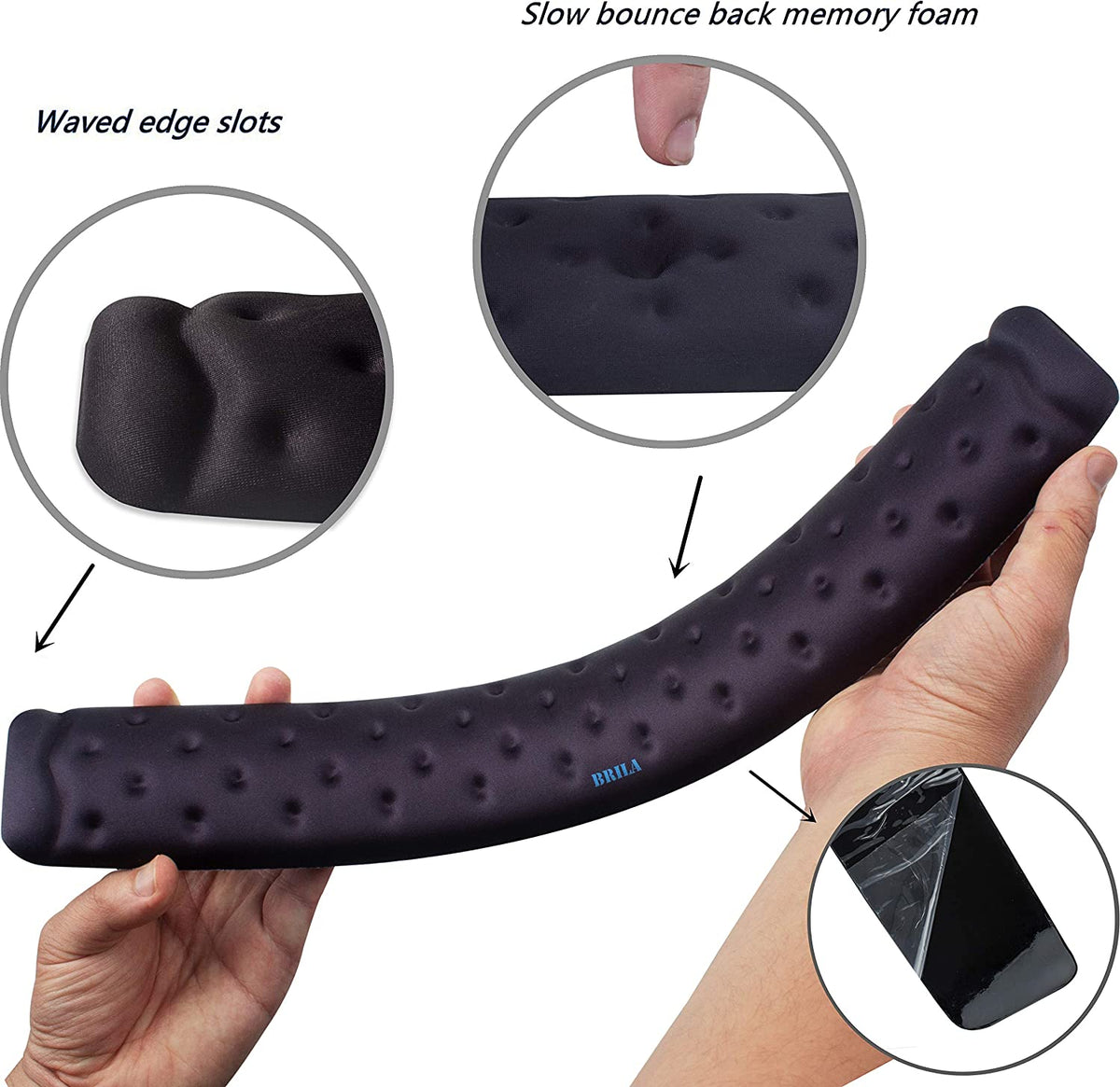 Memory Foam Wrist Rest Support Pad Set for Mouse and Keyboard - Ergonomic Design with Massage Holes for Enhanced Comfort and Pain Relief (Black)
