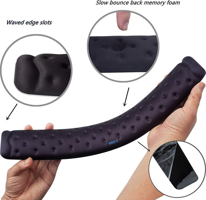Memory Foam Wrist Rest Support Pad Set for Mouse and Keyboard - Ergonomic Design with Massage Holes for Enhanced Comfort and Pain Relief (Black)