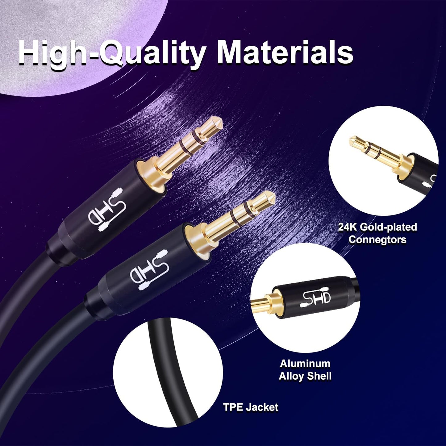 Premium 20ft 3.5mm Aux Cable for Car Audio - Dual Shielded with Gold Plated Connectors