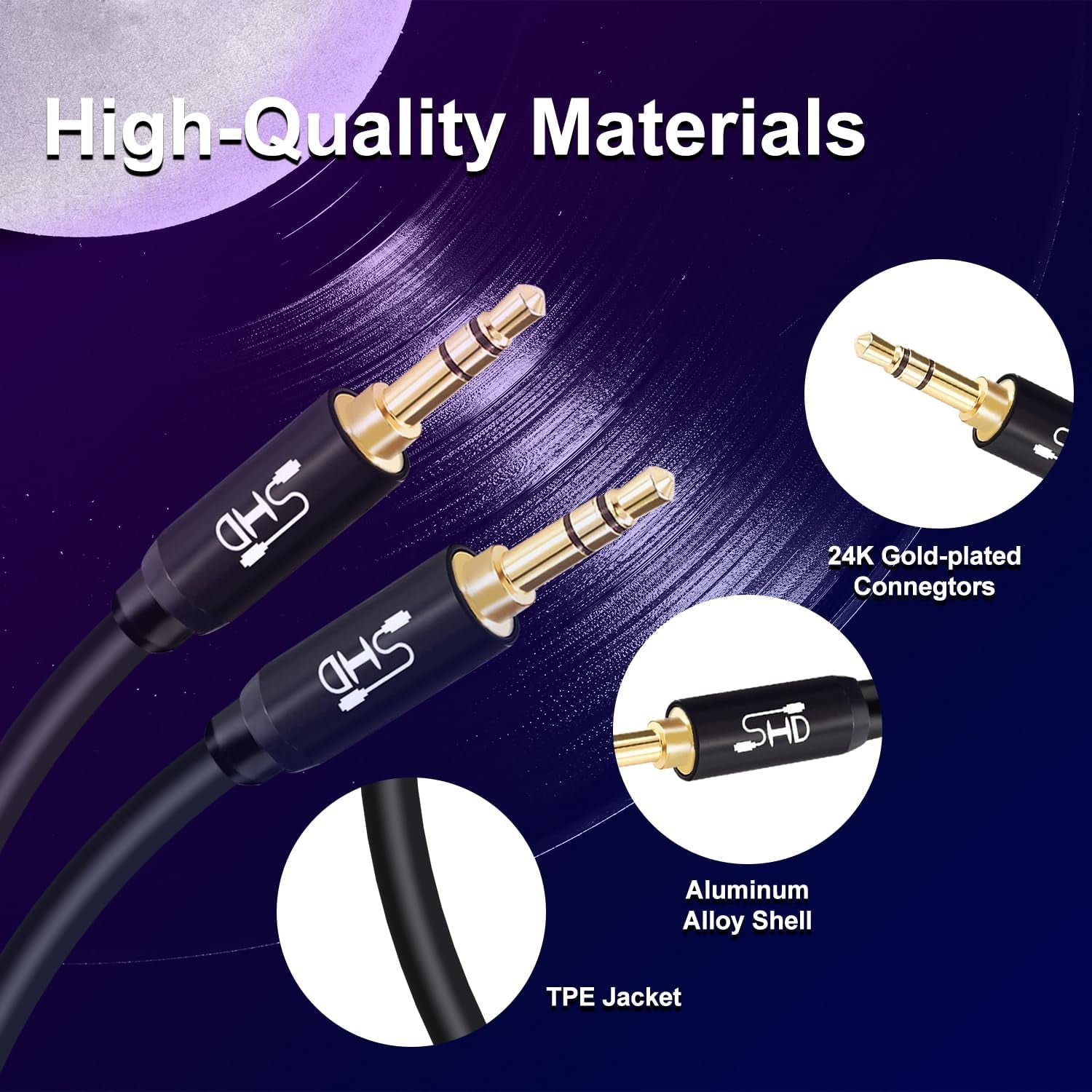 Premium 20ft 3.5mm Aux Cable for Car Audio - Dual Shielded with Gold Plated Connectors