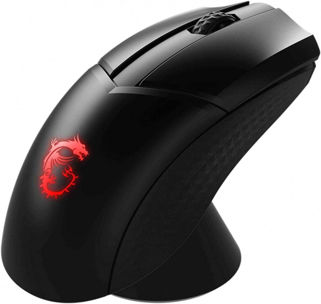 MSI Clutch GM41 Wireless Gaming Mouse with Charging Dock - 20,000 DPI, 60M Omron Switches, 80-Hour Fast-Charging Battery, RGB Mystic Light, 6 Programmable Buttons for PC/Mac