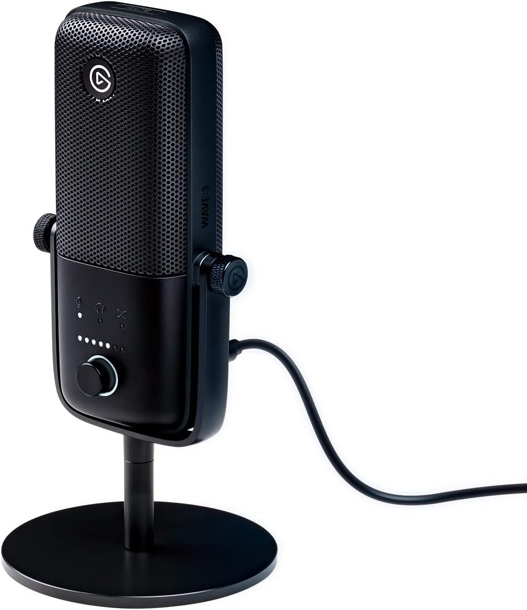 Wave:3 USB Condenser Microphone for Streaming - Cardioid Capsule, 24-Bit/96kHz Audio, Anti-Distortion Clipguard, Complimentary Mixer Software, Plug and Play for Mac and PC