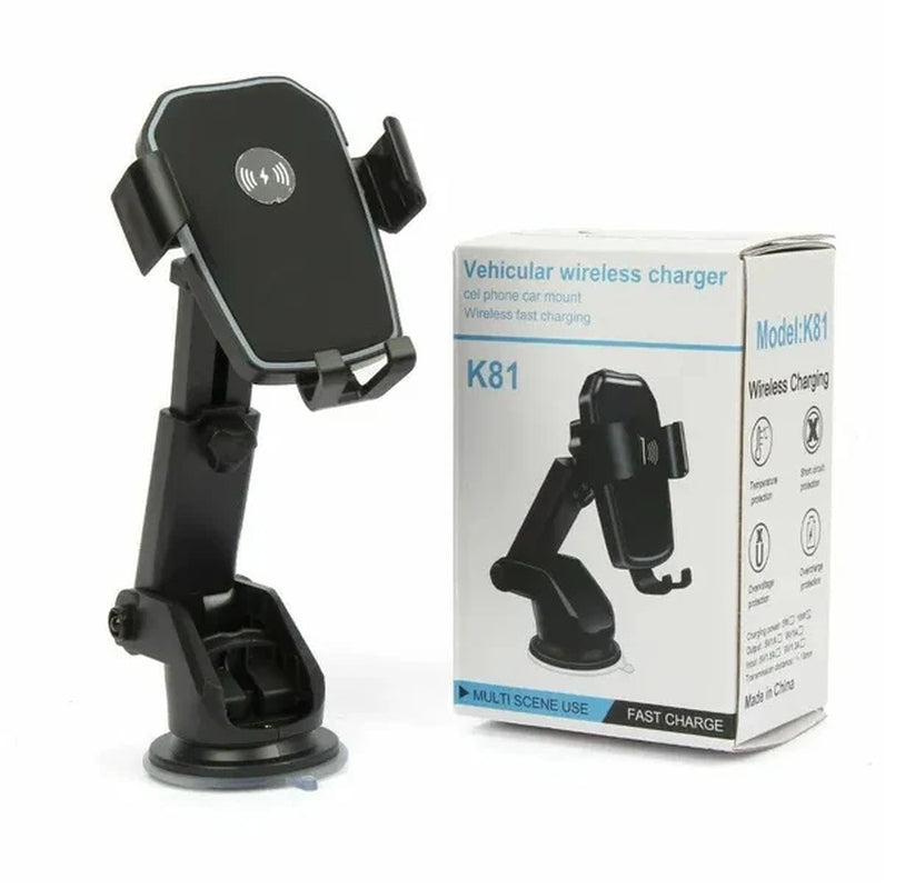 Qi Wireless Fast Charging Car Mount and Holder for Mobile Devices - 2-in-1 Design