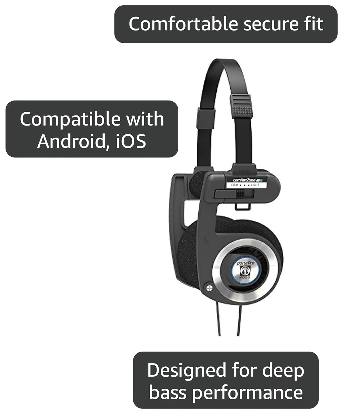 Porta Pro Black Retro 1980s Style On-Ear Headphones with Wired 3.5mm Plug, Collapsible Design, and Soft Case Included - Audiophile Quality