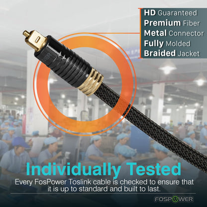 24K Gold Plated Toslink Digital Fiber Optical Audio Cable, 3 FT | Digital S/PDIF Optical Toslink Cable with 24K Gold-Plated Connectors, Braided Nylon Jacket & Zero RFI/EMI Interference.
