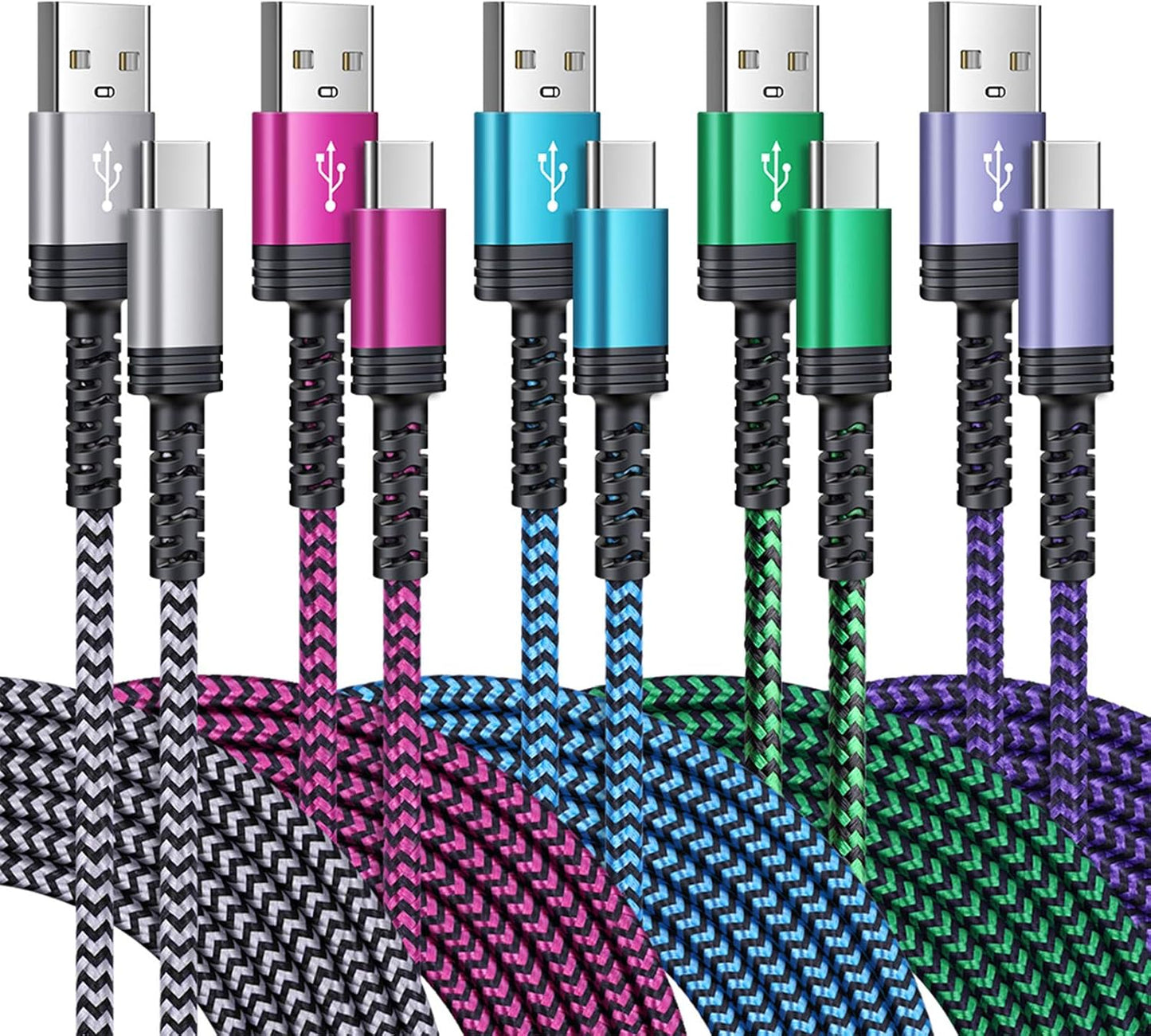Samsung Type C Fast Charging Cable - 5 Pack, 6FT Braided USB C Charger for Galaxy S26, S25, S24 Ultra, A17, A16, A15, Compatible with A56, A36, A14 5G, Z Fold7, Flip7, iPhone 17E, 17, 16E, 16 Pro Max
