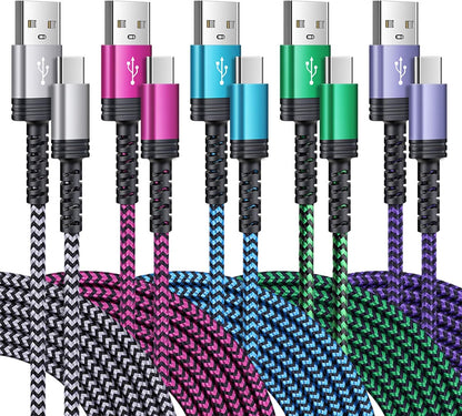 Samsung Type C Fast Charging Cable - 5 Pack, 6FT Braided USB C Charger for Galaxy S26, S25, S24 Ultra, A17, A16, A15, Compatible with A56, A36, A14 5G, Z Fold7, Flip7, iPhone 17E, 17, 16E, 16 Pro Max
