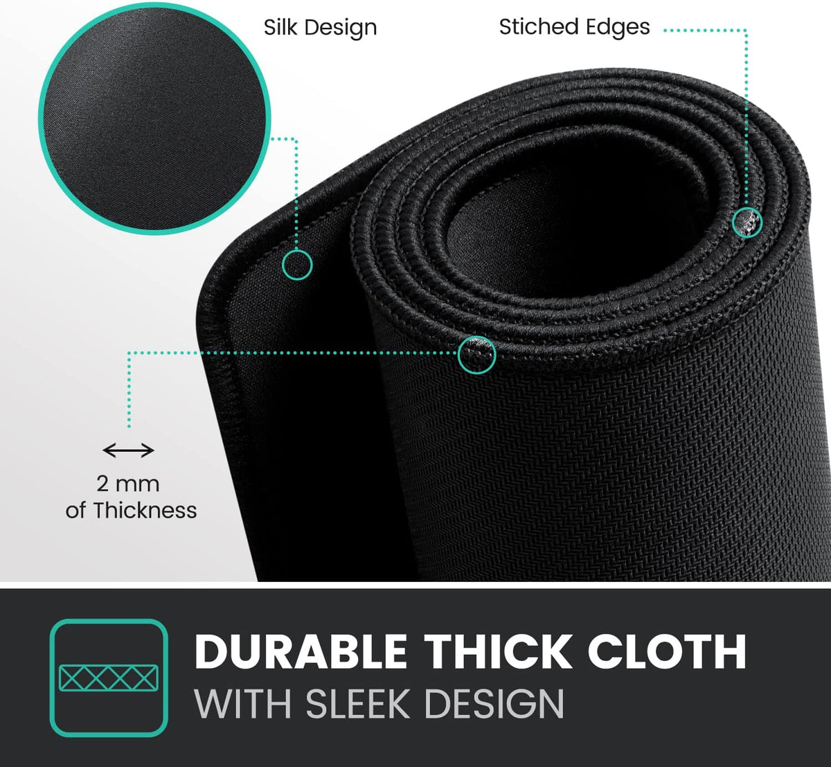 DX-1000XL Waterproof Gaming Mouse Pad with Stitched Edges and Non-Slip Rubber Base - Extra Large 15.75 x 12.6 x 0.12 Inches, Black