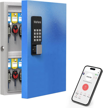 32Key Lock Box Smart Key Organier Cabinet with Keypad & App for Office | Wall Mounted Lockbox Use App, Custom & One Time Password, Wifi (Need W100 Bridge) Unlock for School, Office, Fleet, Hotel