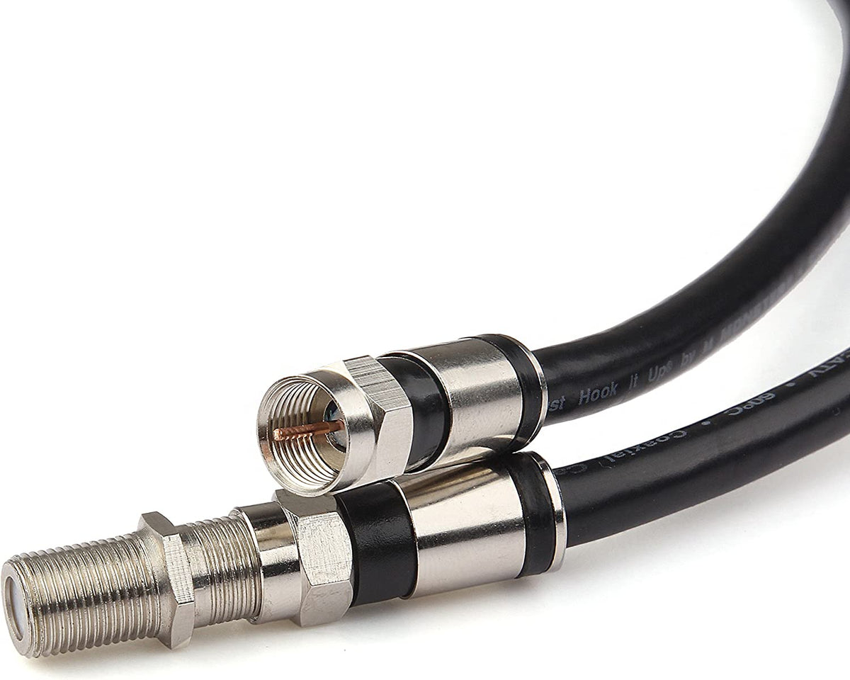 4-Foot Black RG6 Coaxial Cable Extension with F-Type Connector for Satellite TV, Broadband, and Digital Antenna Applications