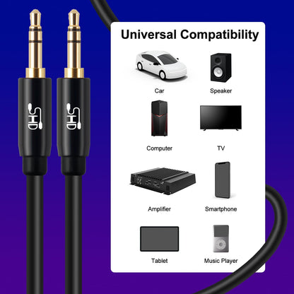 Premium 20ft 3.5mm Aux Cable for Car Audio - Dual Shielded with Gold Plated Connectors