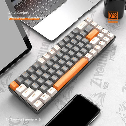 K68 60% Wireless Mechanical Gaming Keyboard with Dual Mode BT 5.0/2.4GHz Receiver, Compact 68-Key Design, Hot-Swappable for PC, Mac, and Xbox