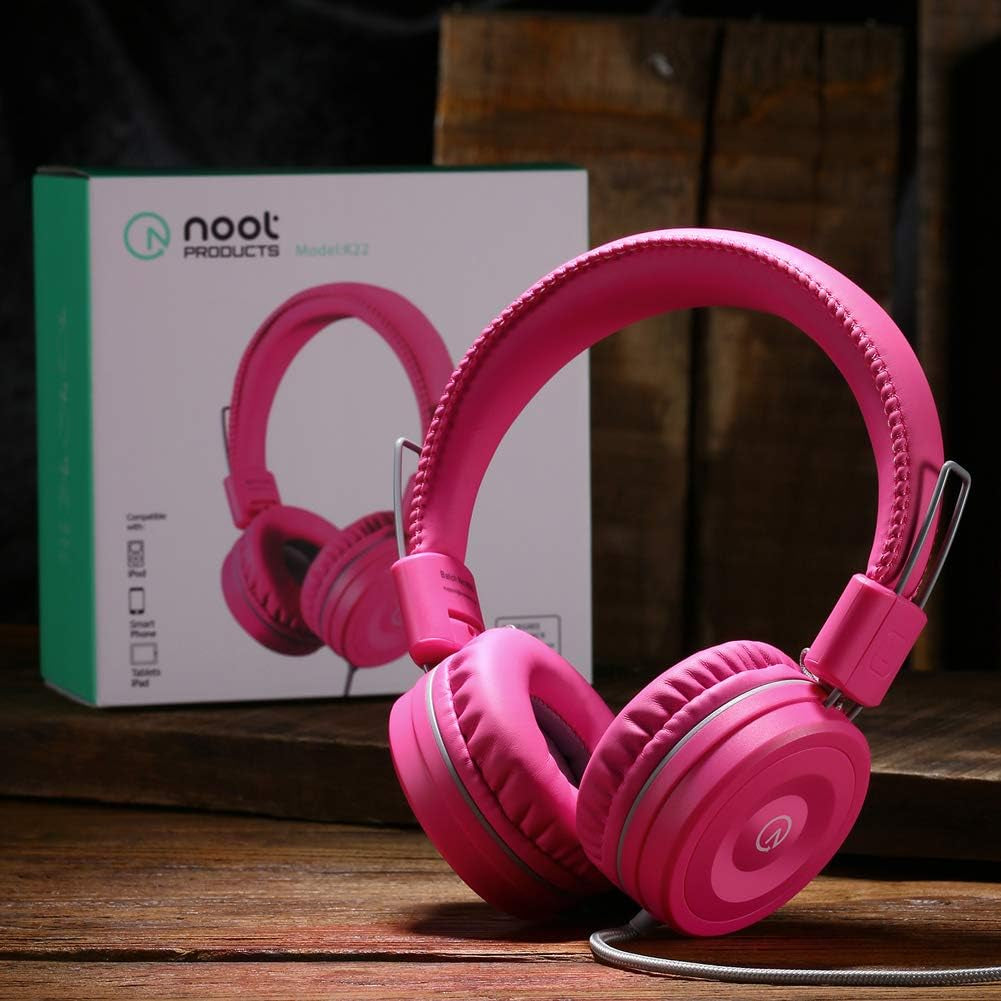 K22 Foldable Wired Kids Headphones with 3.5mm Jack, Flamingo Pink | Stereo On-Ear Headset with 5ft Tangle-Free Cord for Children, Compatible with iPad, School, Kindle, and Travel