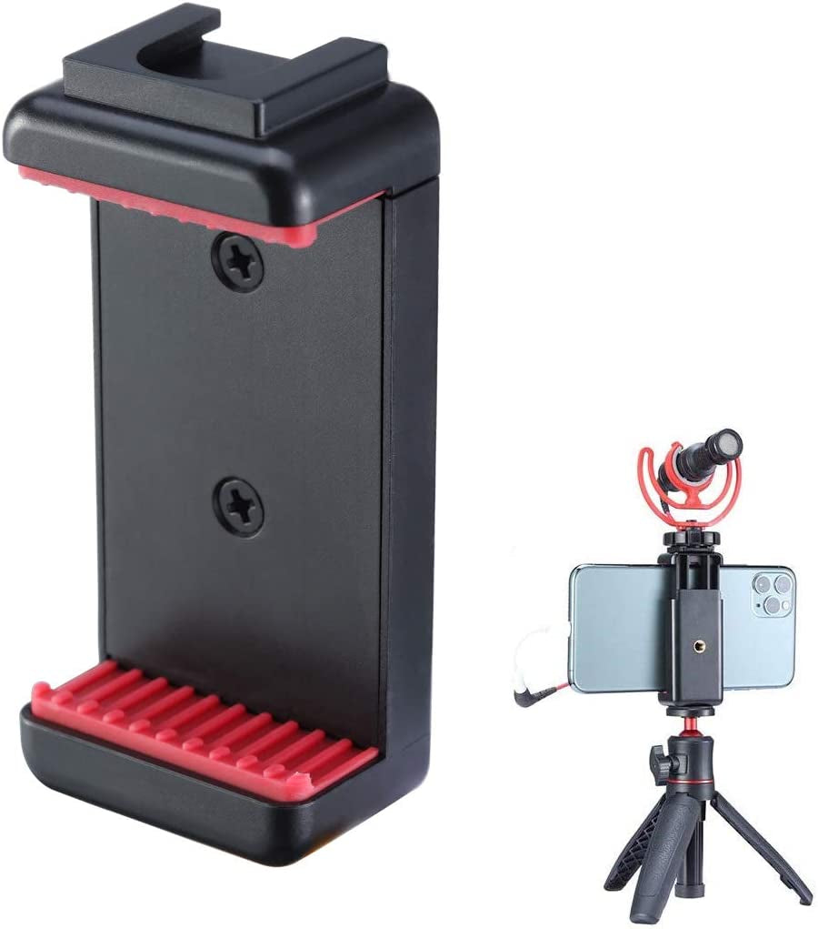 ST-07 Phone Tripod Mount with Cold Shoe for Microphone and LED Video Light, Compatible with iPhone 11/Pro/Pro Max, XS Max, XR, X, 8, 7 Plus, Samsung Galaxy, OnePlus, Google Pixel - Ideal for Vlogging