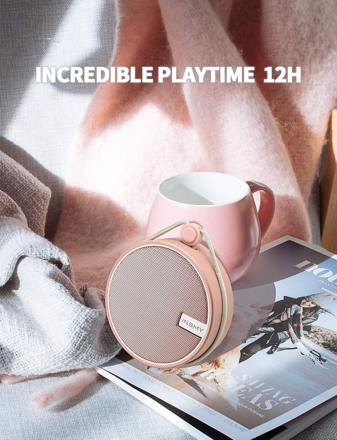 C12 IP67 Waterproof Bluetooth Shower Speaker - Portable Wireless Speaker with Loud Clear Sound, TF Card Support, Suction Cup, Ideal for Outdoor Activities - Pink