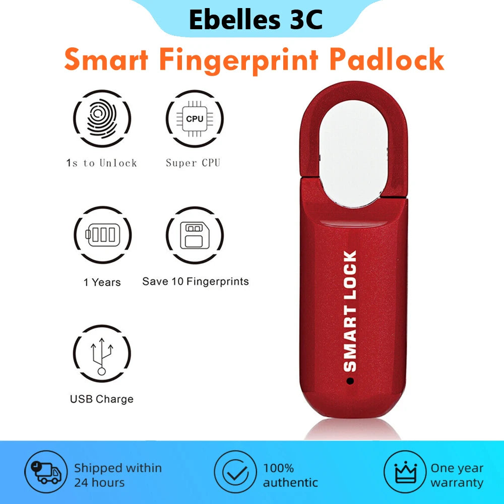 Biometric Fingerprint Electronic Lock - Keyless USB Rechargeable Security Padlock for Smart Home and Handbag Protection