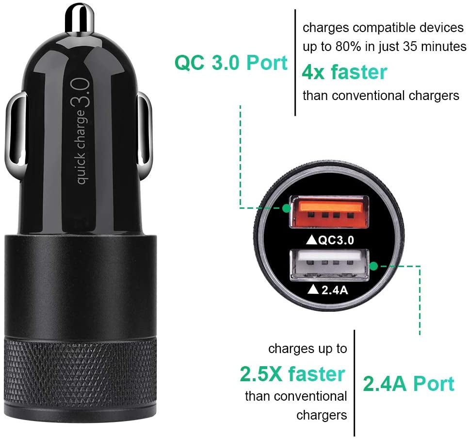 Dual-Port 30W USB Car Charger with Quick Charge 5.4A – Compatible with Samsung, iPhone, iPad, LG, and More